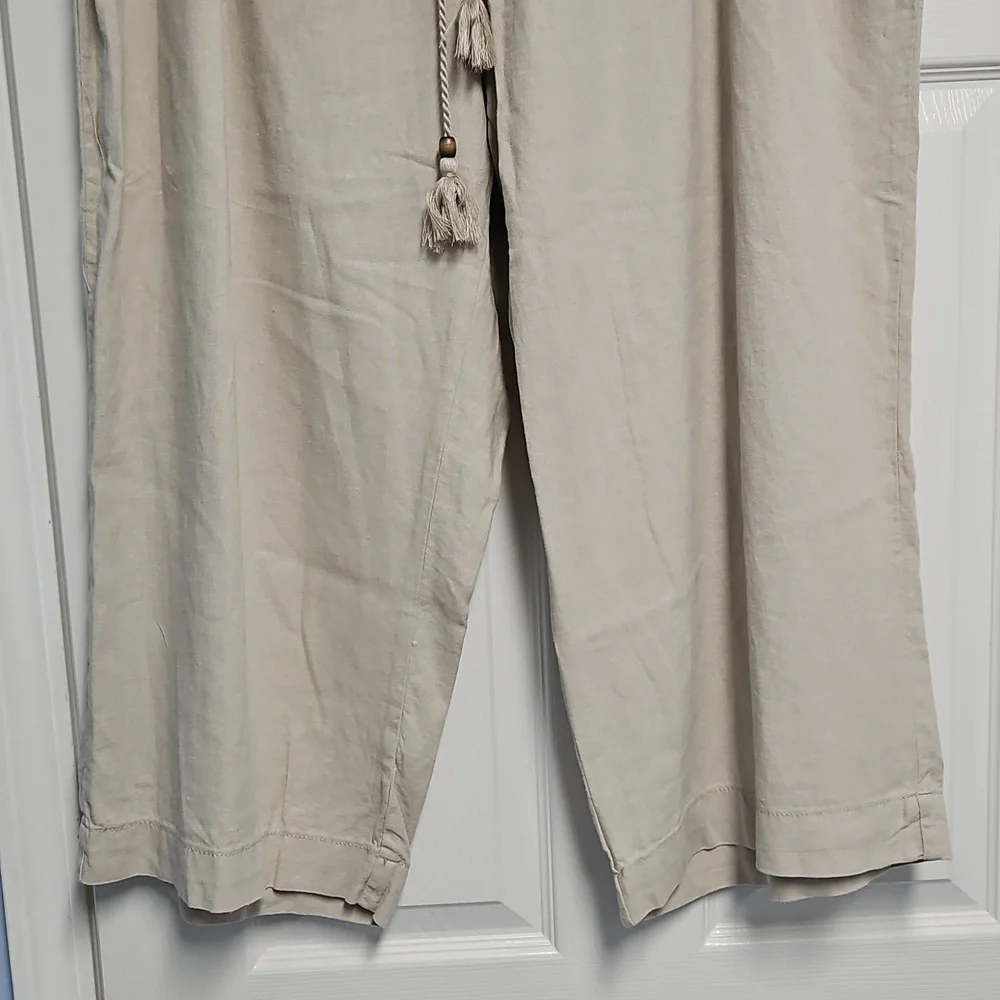 Westbound Linen Blend Mid‎ Rise Straight Leg Lightweight Pant: Natural: Size- 3X